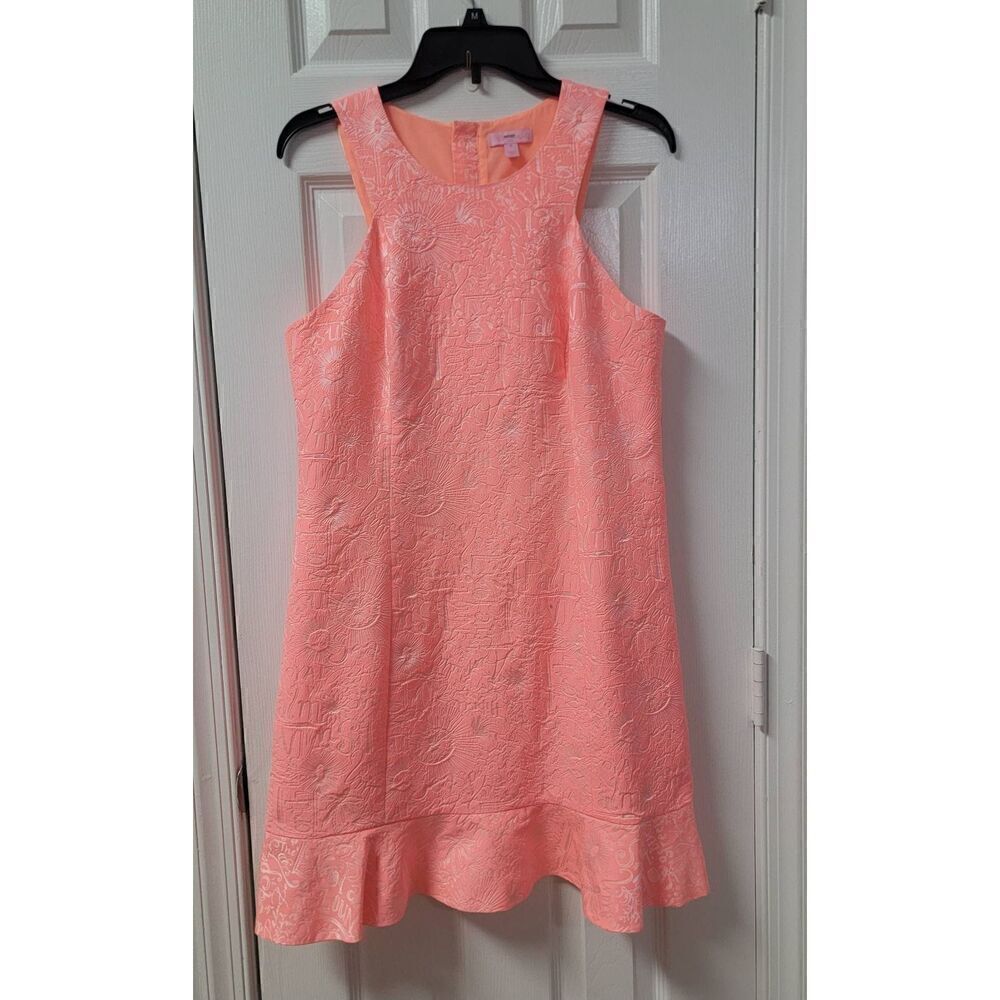 Lilly Pulitzer Peachy Pink Word On The  Street Jacqua Dress S:10 - Picture 2 of 12